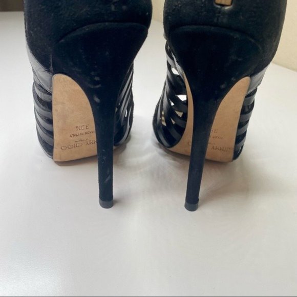 Jimmy Choo Black Leather Caged Heels - Picture 7 of 11